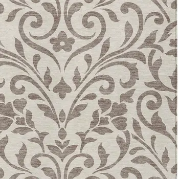 9' X 12' Taupe Floral Washable Indoor Outdoor Area Rug