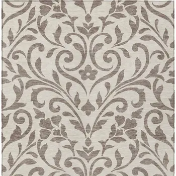 10' X 14' Taupe Floral Washable Indoor Outdoor Area Rug
