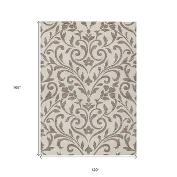 10' X 14' Taupe Floral Washable Indoor Outdoor Area Rug