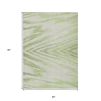 5' X 8' Artichoke Green And Gray Abstract Washable Indoor Outdoor Area Rug