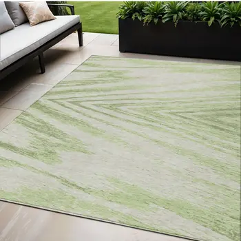 5' X 8' Artichoke Green And Gray Abstract Washable Indoor Outdoor Area Rug
