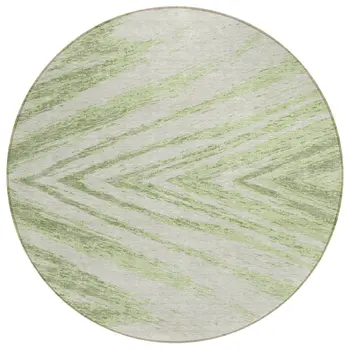 8' Artichoke Green And Gray Round Abstract Washable Indoor Outdoor Area Rug