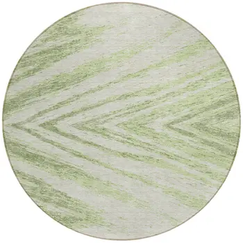 8' Artichoke Green And Gray Round Abstract Washable Indoor Outdoor Area Rug