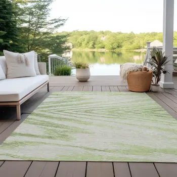 8' X 10' Artichoke Green And Gray Abstract Washable Indoor Outdoor Area Rug