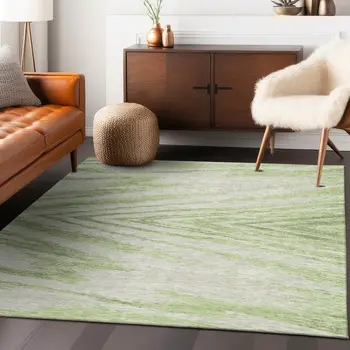 8' X 10' Artichoke Green And Gray Abstract Washable Indoor Outdoor Area Rug