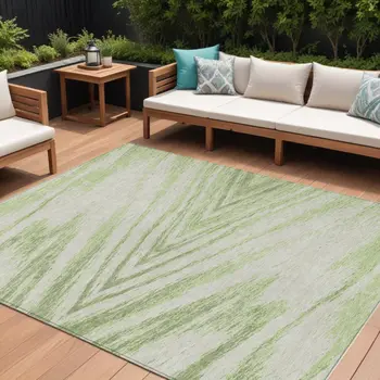 9' X 12' Artichoke Green And Gray Abstract Washable Indoor Outdoor Area Rug