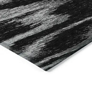 3' X 5' Black And Gray Abstract Washable Indoor Outdoor Area Rug