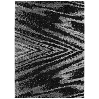5' X 8' Black And Gray Abstract Washable Indoor Outdoor Area Rug