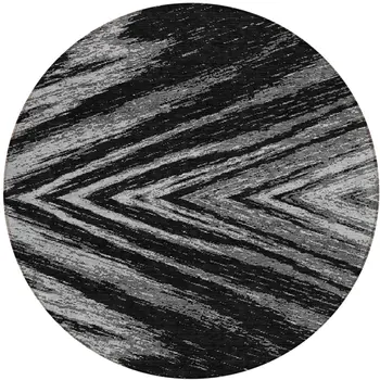 8' Black And Gray Round Abstract Washable Indoor Outdoor Area Rug