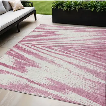 5' X 8' Blush And Ivory Abstract Washable Indoor Outdoor Area Rug