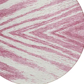 8' Blush And Ivory Round Abstract Washable Indoor Outdoor Area Rug
