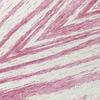 8' Blush And Ivory Round Abstract Washable Indoor Outdoor Area Rug