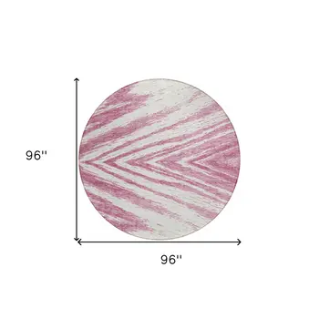 8' Blush And Ivory Round Abstract Washable Indoor Outdoor Area Rug