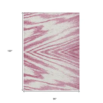8' X 10' Blush And Ivory Abstract Washable Indoor Outdoor Area Rug