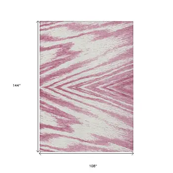 9' X 12' Blush And Ivory Abstract Washable Indoor Outdoor Area Rug