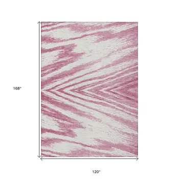 10' X 14' Blush And Ivory Abstract Washable Indoor Outdoor Area Rug