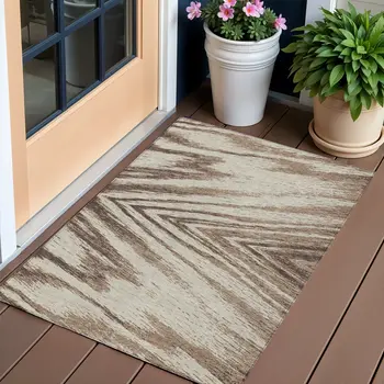 3' X 5' Brown And Beige Abstract Washable Indoor Outdoor Area Rug
