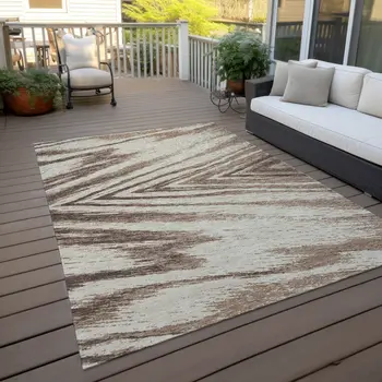 3' X 5' Brown And Beige Abstract Washable Indoor Outdoor Area Rug