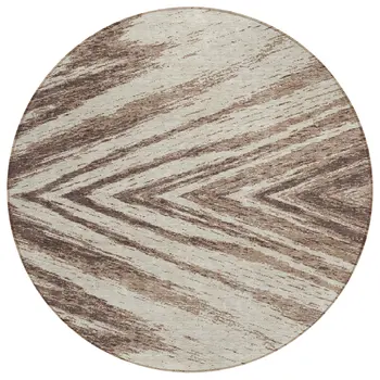 8' Brown And Beige Round Abstract Washable Indoor Outdoor Area Rug