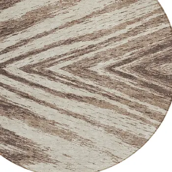 8' Brown And Beige Round Abstract Washable Indoor Outdoor Area Rug
