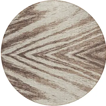 8' Brown And Beige Round Abstract Washable Indoor Outdoor Area Rug