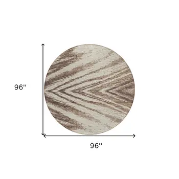 8' Brown And Beige Round Abstract Washable Indoor Outdoor Area Rug