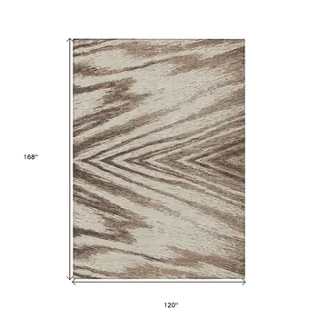 10' X 14' Brown And Beige Abstract Washable Indoor Outdoor Area Rug