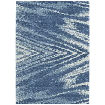5' X 8' Blue And Ivory Abstract Washable Indoor Outdoor Area Rug
