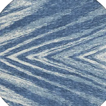 8' Blue And Ivory Round Abstract Washable Indoor Outdoor Area Rug