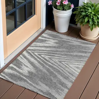 3' X 5' Gray And Ivory Abstract Washable Indoor Outdoor Area Rug