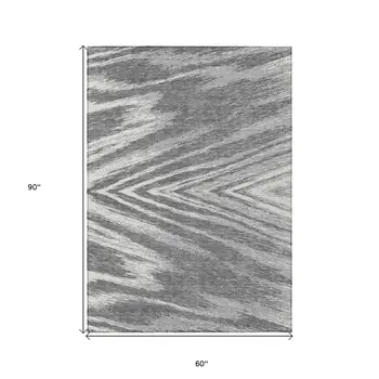 5' X 8' Gray And Ivory Abstract Washable Indoor Outdoor Area Rug