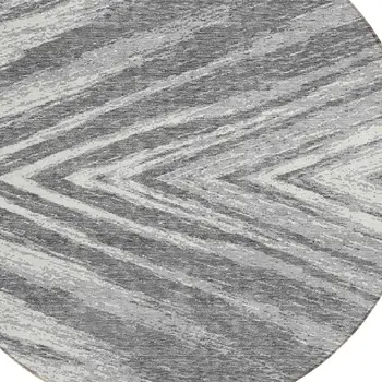 8' Gray And Ivory Round Abstract Washable Indoor Outdoor Area Rug