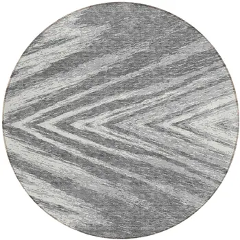 8' Gray And Ivory Round Abstract Washable Indoor Outdoor Area Rug