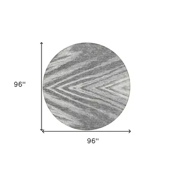 8' Gray And Ivory Round Abstract Washable Indoor Outdoor Area Rug