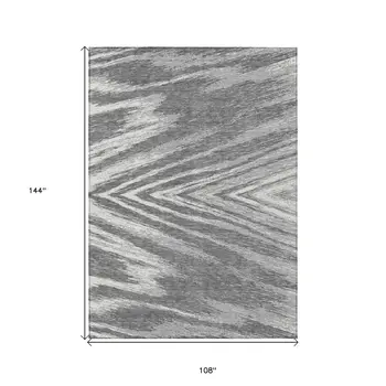 9' X 12' Gray And Ivory Abstract Washable Indoor Outdoor Area Rug
