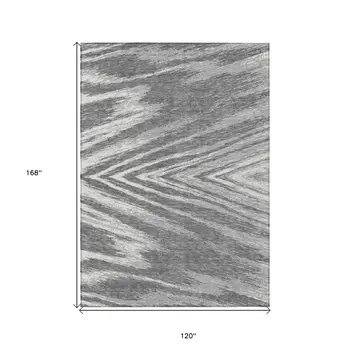 10' X 14' Gray And Ivory Abstract Washable Indoor Outdoor Area Rug