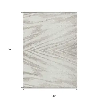 9' X 12' Ivory And Beige Abstract Washable Indoor Outdoor Area Rug