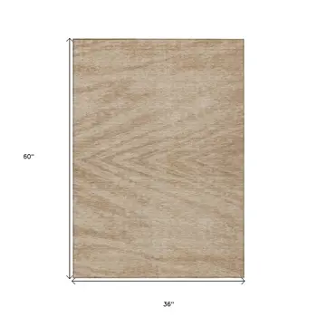 3' X 5' Khaki And Brown Abstract Washable Indoor Outdoor Area Rug