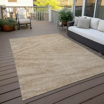 5' X 8' Khaki And Brown Abstract Washable Indoor Outdoor Area Rug
