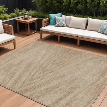8' X 10' Khaki And Brown Abstract Washable Indoor Outdoor Area Rug