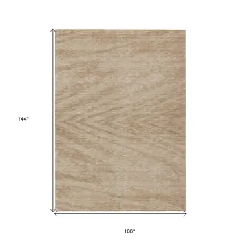 9' X 12' Khaki And Brown Abstract Washable Indoor Outdoor Area Rug
