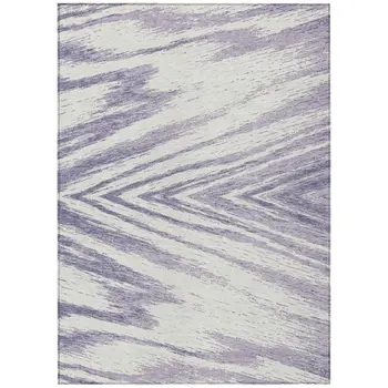 3' X 5' Lavender And Ivory Abstract Washable Indoor Outdoor Area Rug