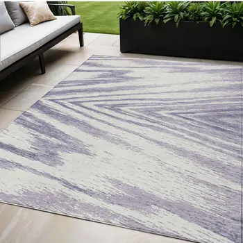 5' X 8' Lavender And Ivory Abstract Washable Indoor Outdoor Area Rug