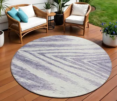 8' Lavender And Ivory Round Abstract Washable Indoor Outdoor Area Rug