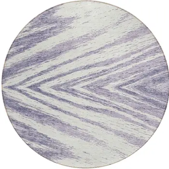 8' Lavender And Ivory Round Abstract Washable Indoor Outdoor Area Rug
