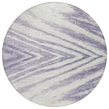 8' Lavender And Ivory Round Abstract Washable Indoor Outdoor Area Rug
