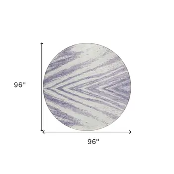 8' Lavender And Ivory Round Abstract Washable Indoor Outdoor Area Rug