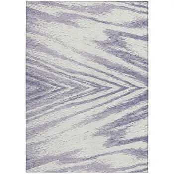 9' X 12' Lavender And Ivory Abstract Washable Indoor Outdoor Area Rug