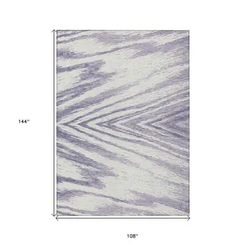 9' X 12' Lavender And Ivory Abstract Washable Indoor Outdoor Area Rug