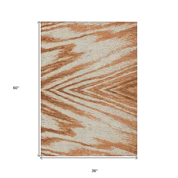 3' X 5' Orange Brown And Beige Abstract Washable Indoor Outdoor Area Rug
